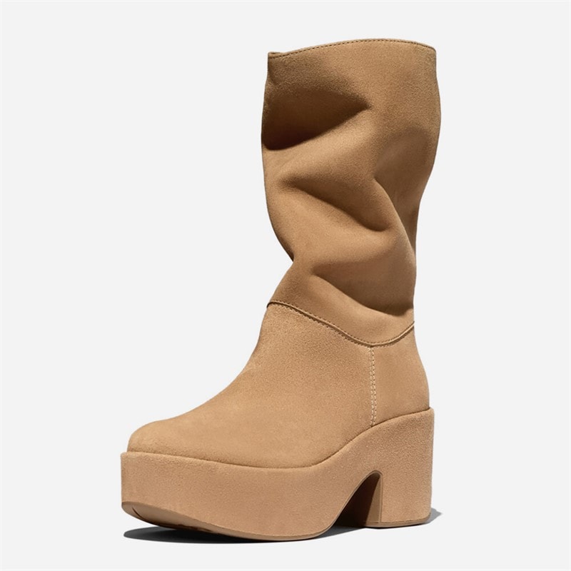 FitFlop Dame Platform Slouch Ruskind Hælede Støvler Desert Tan - Billede 5
