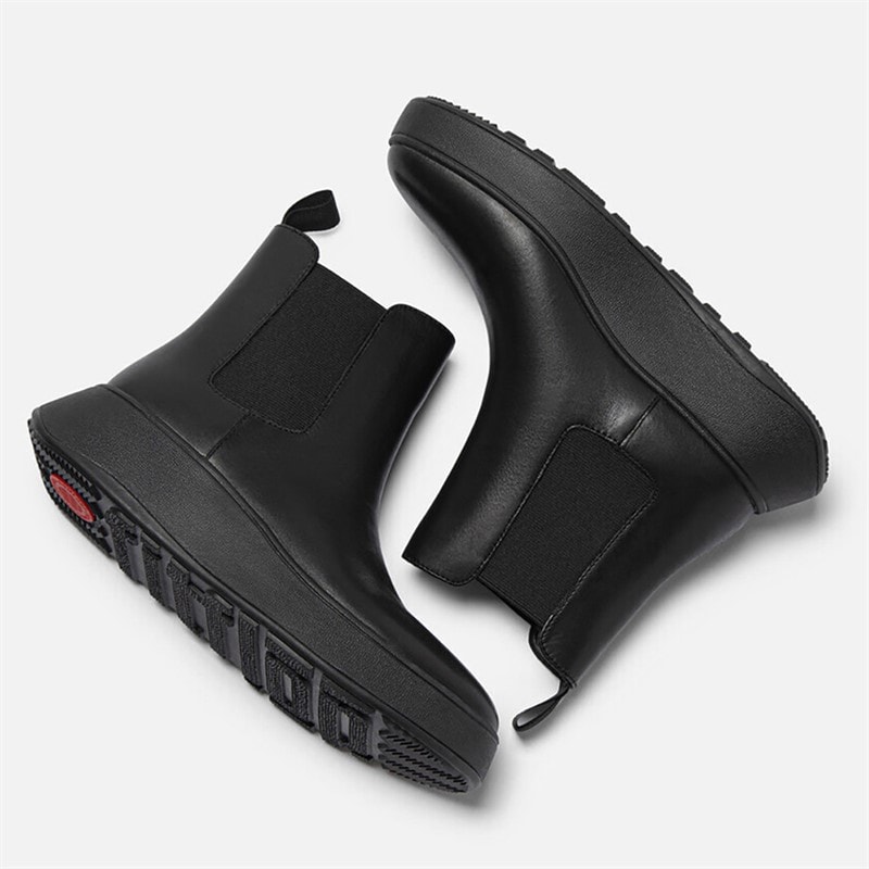 FitFlop Dame Læder Flatform Chelsea Støvler All Black - Billede 4