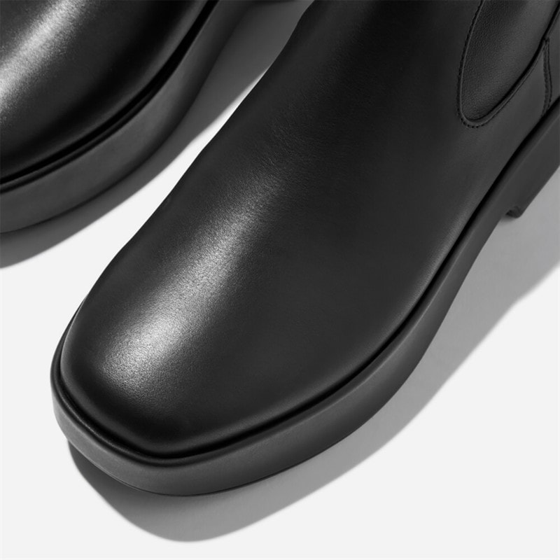 FitFlop Dame F-Luma Stretch Læder Demi Kile Midten af Læggen Støvler Sort - Billede 4