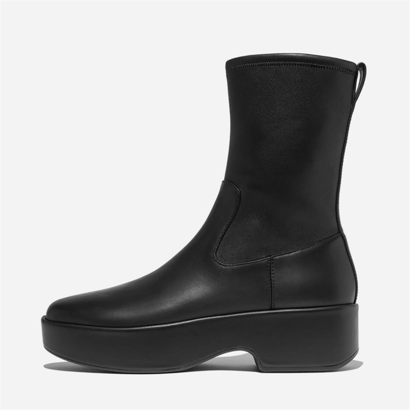 FitFlop Dame F-Luma Stretch Læder Demi Kile Midten af Læggen Støvler Sort - Billede 5
