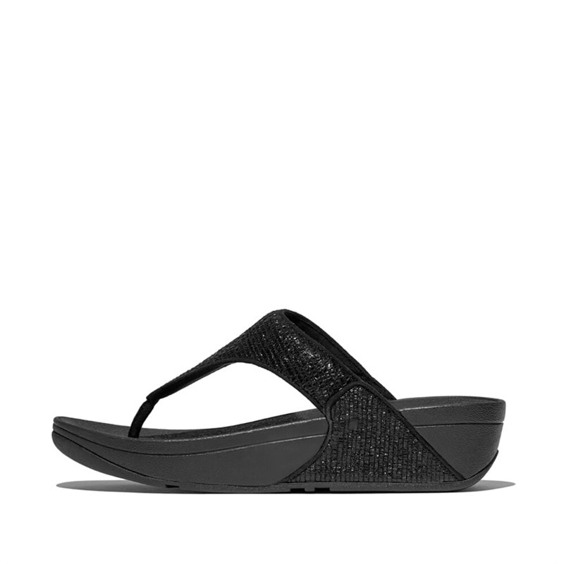 FitFlop Dame Lulu Krøllet Skinnende Tåstrop Sandaler Metallic Black