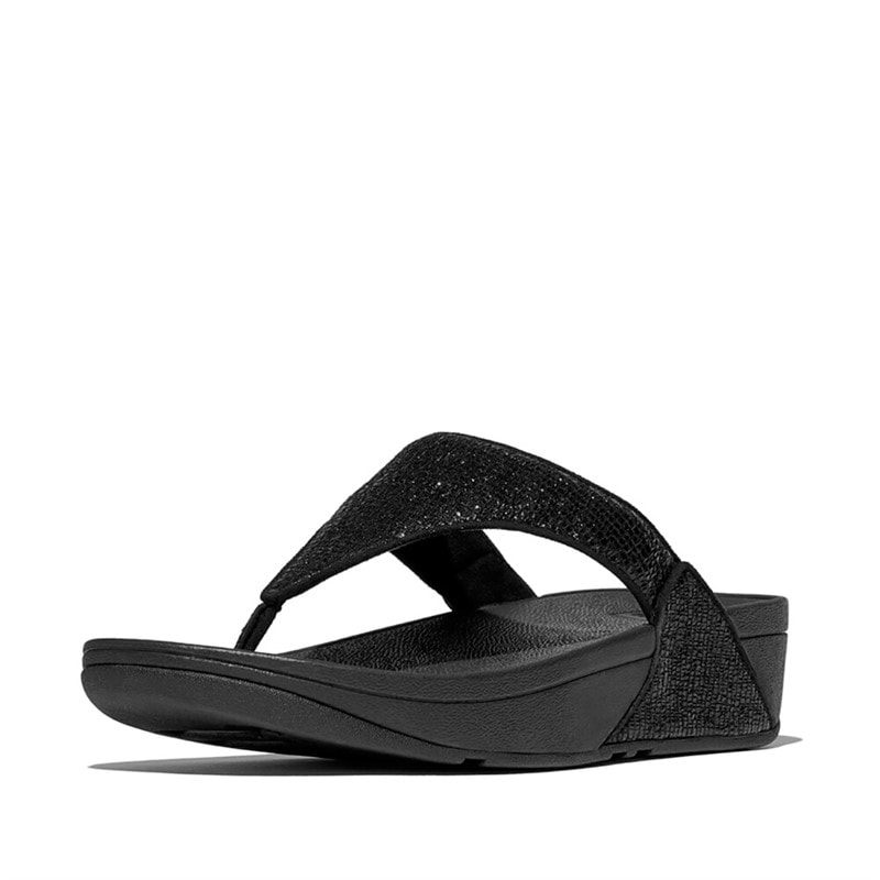 FitFlop Dame Lulu Krøllet Skinnende Tåstrop Sandaler Metallic Black - Billede 2