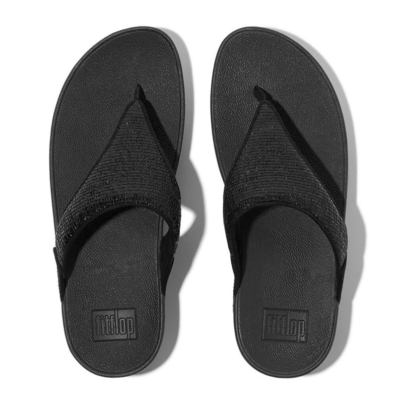FitFlop Dame Lulu Krøllet Skinnende Tåstrop Sandaler Metallic Black - Billede 3