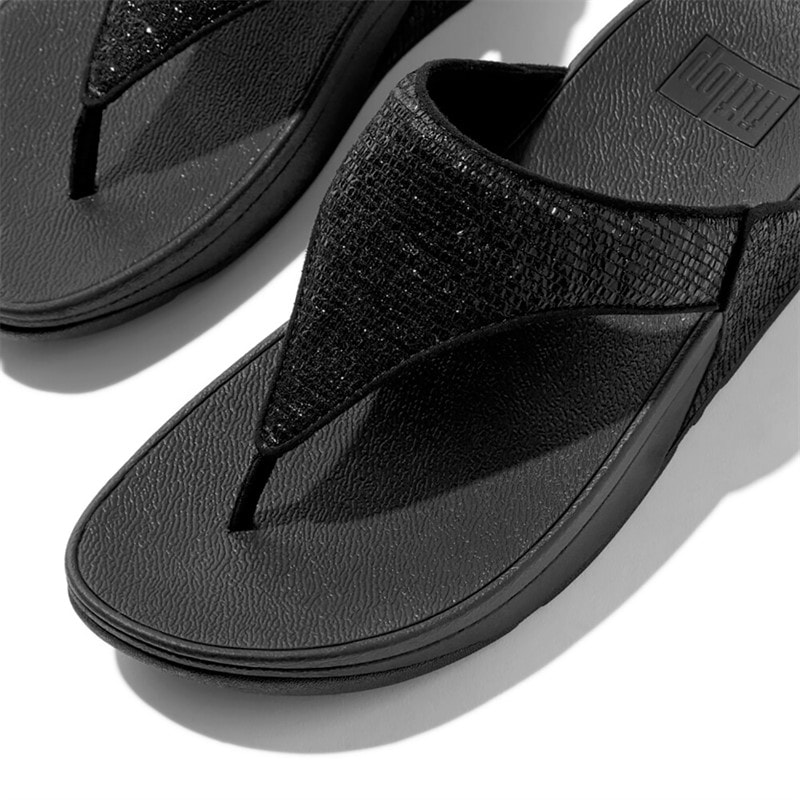 FitFlop Dame Lulu Krøllet Skinnende Tåstrop Sandaler Metallic Black - Billede 4