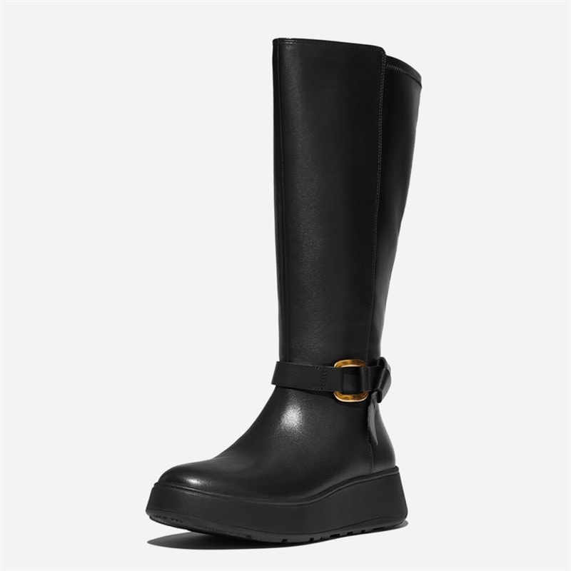 FitFlop Dame F-Mode Firkantet Ring Flatform Høje Støvler Sort