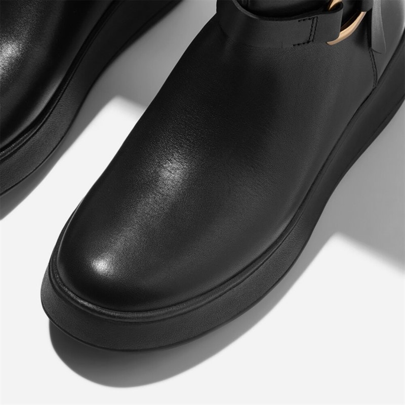 FitFlop Dame F-Mode Firkantet Ring Flatform Høje Støvler Sort - Billede 4