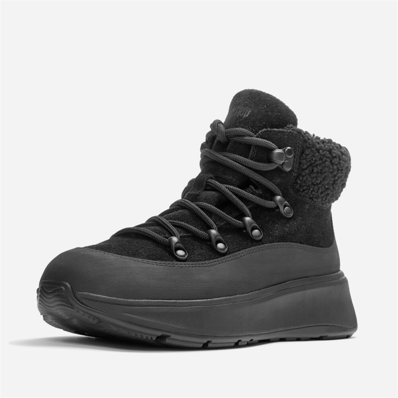 FitFlop Dame F-Mode Teddy krave Snøre støvletter All Black - Billede 2