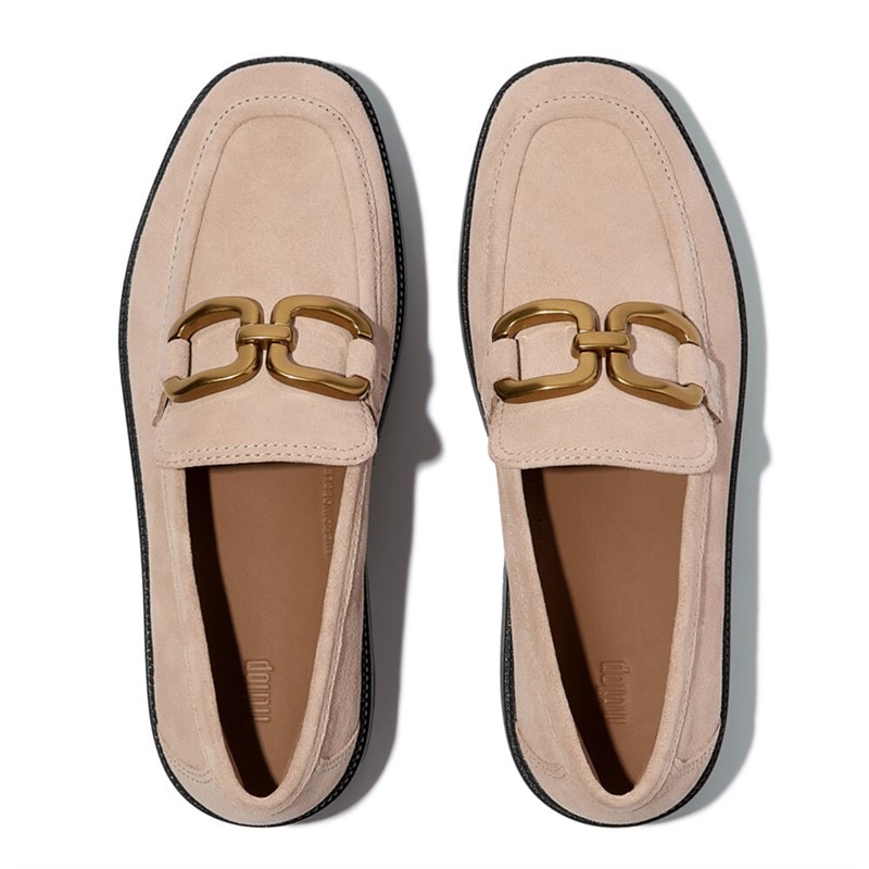FitFlop Dame firkantet kæde ruskind demi kile loafers Classic Beige - Billede 2