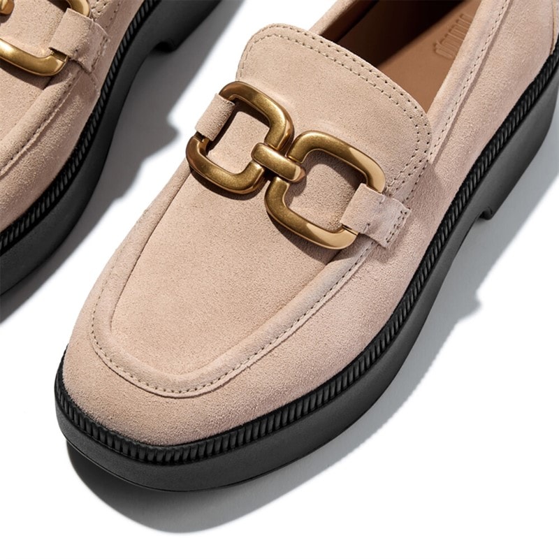 FitFlop Dame firkantet kæde ruskind demi kile loafers Classic Beige - Billede 3