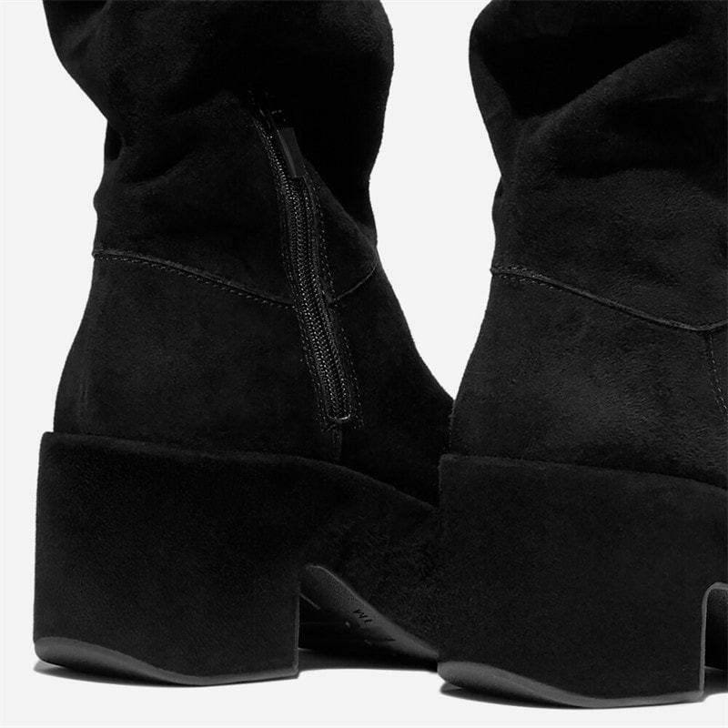 FitFlop Dame Platform Slouch Ruskind Hælede Støvler All Black - Billede 3