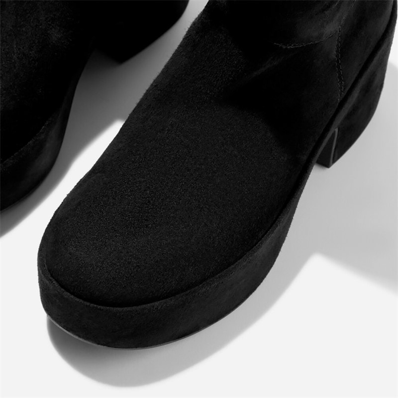 FitFlop Dame Platform Slouch Ruskind Hælede Støvler All Black - Billede 4