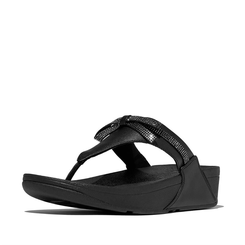 FitFlop Dame Lulu Glitz Sløjfe Læder Tå Rem Sandaler All Black - Billede 2