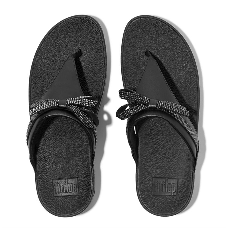 FitFlop Dame Lulu Glitz Sløjfe Læder Tå Rem Sandaler All Black - Billede 3