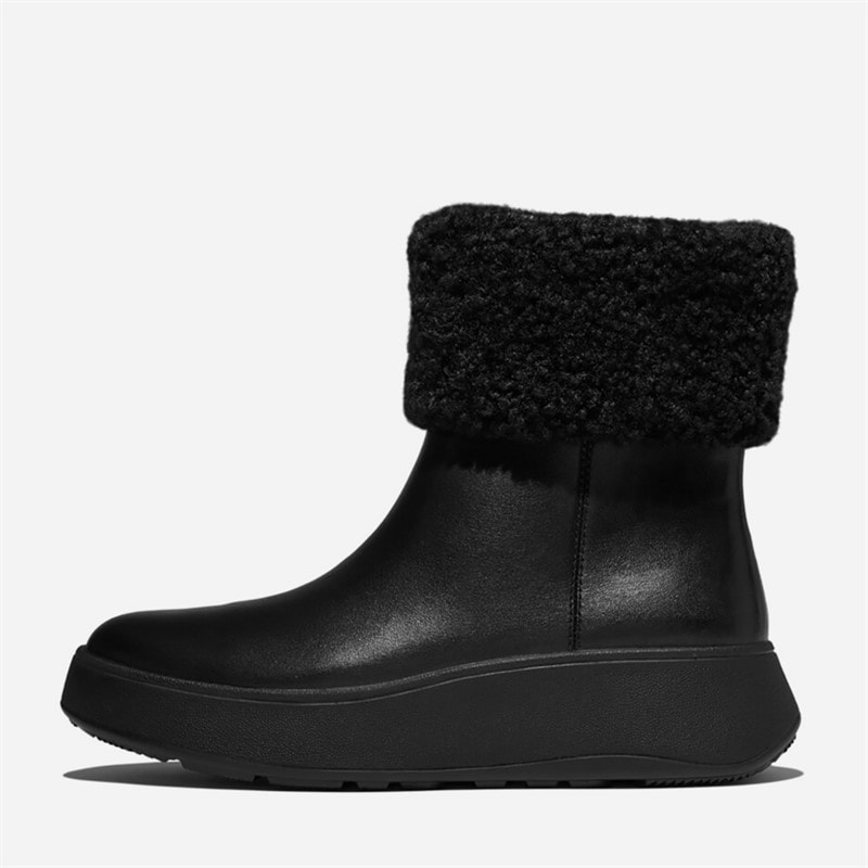 FitFlop Dame F-Mode Shearling Krave Lynlås Ankelstøvler All Black