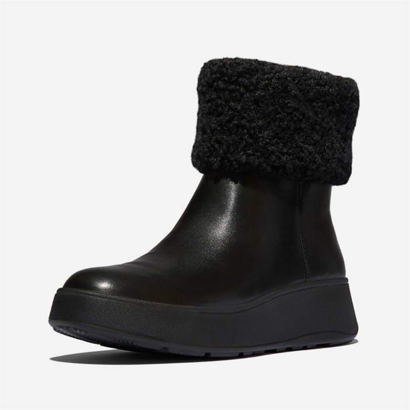 FitFlop Dame F-Mode Shearling Krave Lynlås Ankelstøvler All Black - Billede 2