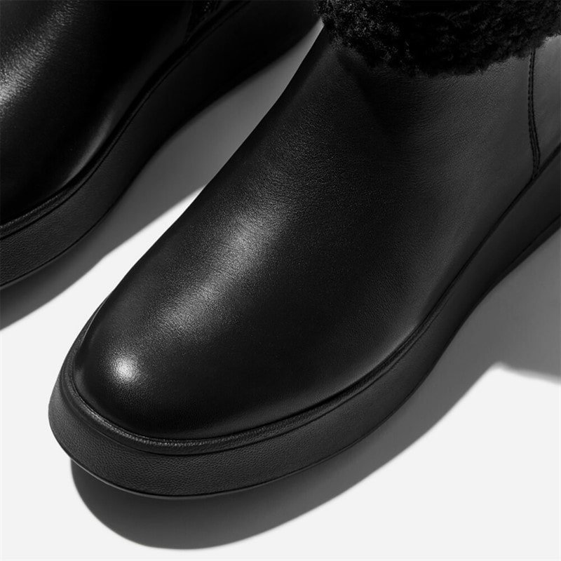 FitFlop Dame F-Mode Shearling Krave Lynlås Ankelstøvler All Black - Billede 3