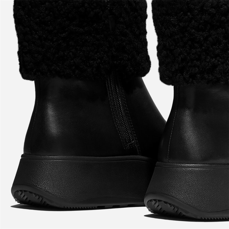 FitFlop Dame F-Mode Shearling Krave Lynlås Ankelstøvler All Black - Billede 4