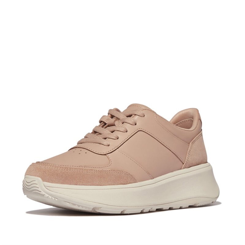 FitFlop Dame F-Mode Læder Ruskind Mix Flatform Sneakers Classic Beige - Billede 2