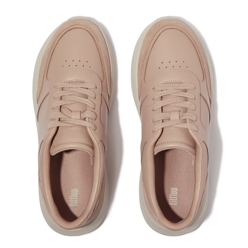 FitFlop Dame F-Mode Læder Ruskind Mix Flatform Sneakers Classic Beige - Billede 3