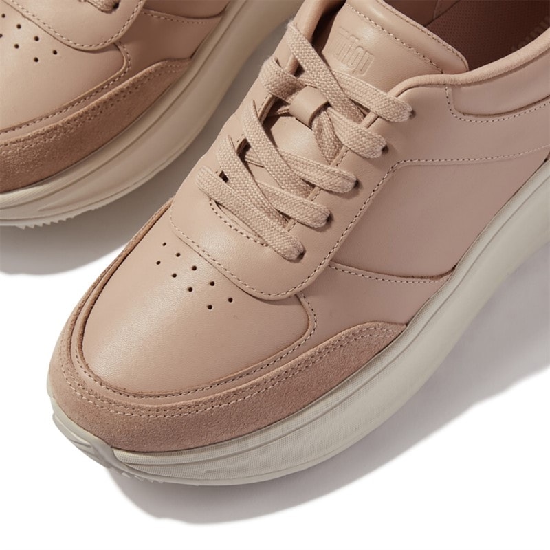 FitFlop Dame F-Mode Læder Ruskind Mix Flatform Sneakers Classic Beige - Billede 4