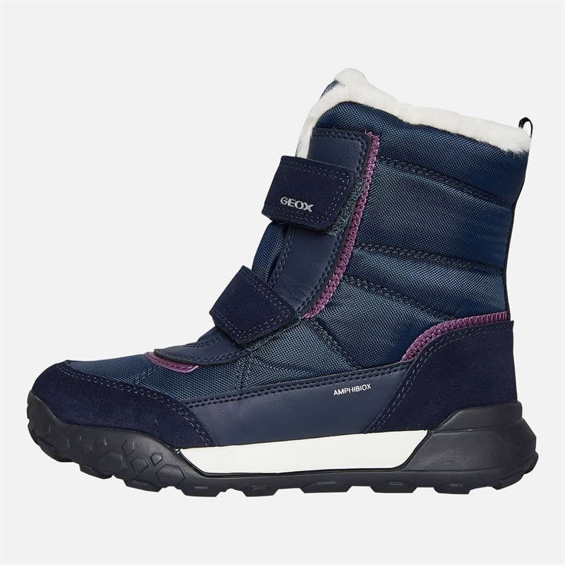 GEOX Junior Piger Trekkyup Dobbelt Rem Pelsforet Støvler Marineblå/Lilla