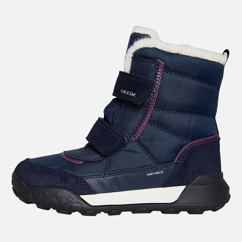 GEOX Piger Trekkyup Dobbelt Rem Pelsforet Støvler Navy/Lilla