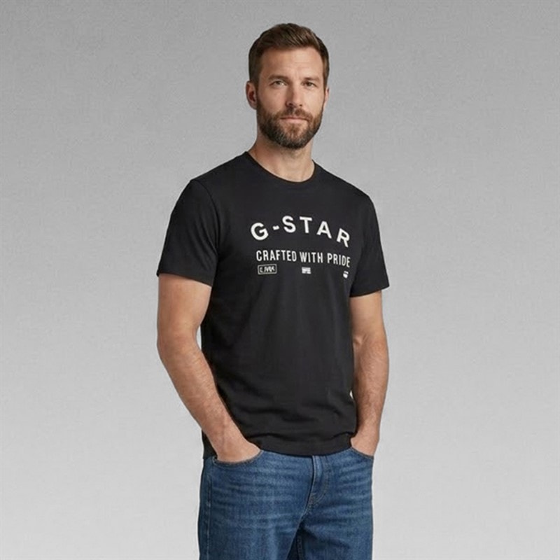 G-STAR Herre Bryst Logo T Shirt Mørk Sort Dk Black - Billede 1