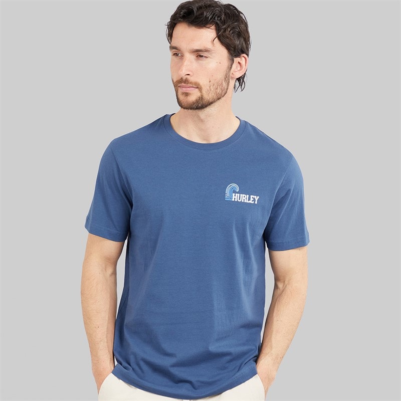 Hurley Herre Surf Bølge Grafisk T-shirt Industrial Blue - Billede 2