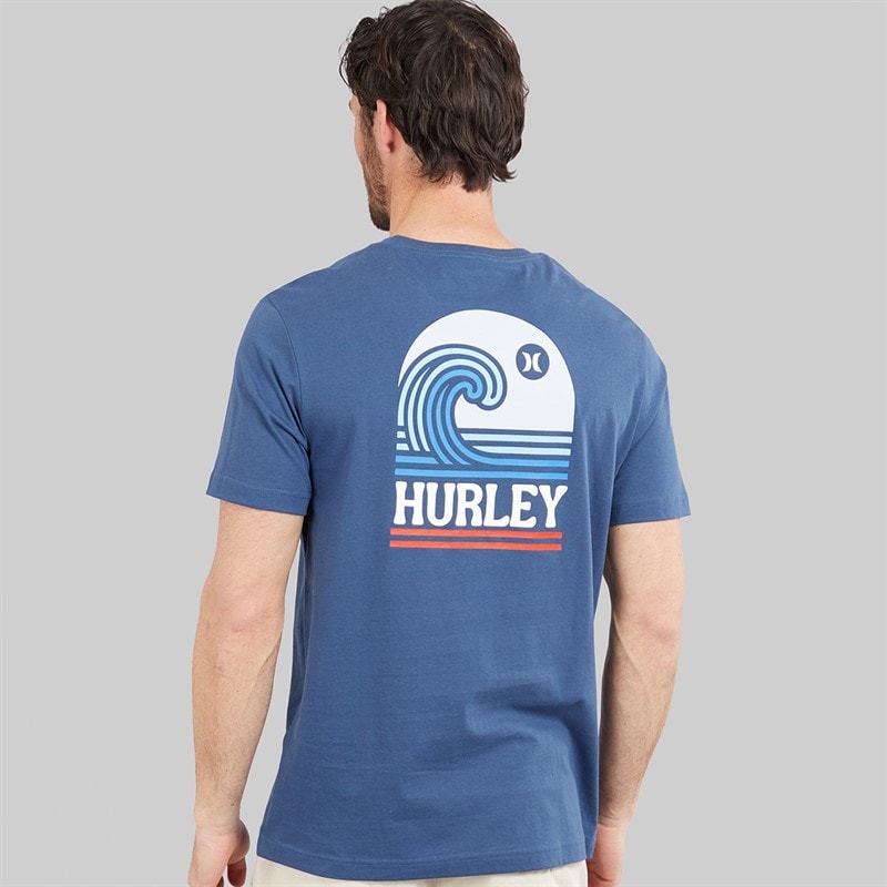 Hurley Herre Surf Bølge Grafisk T-shirt Industrial Blue - Billede 3