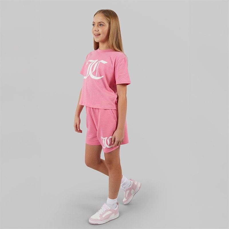 Juicy Couture Piger Cropped T-shirt Og Shorts Sæt Pink - Billede 3