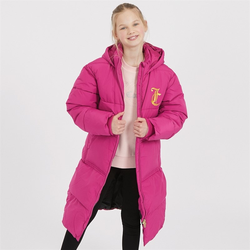 Juicy Couture Piger Lang Linie Pufferjakke Festival Fuchsia
