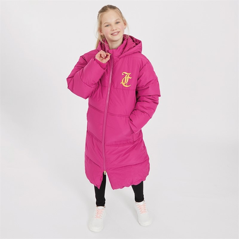 Juicy Couture Piger Lang Linie Pufferjakke Festival Fuchsia - Billede 3
