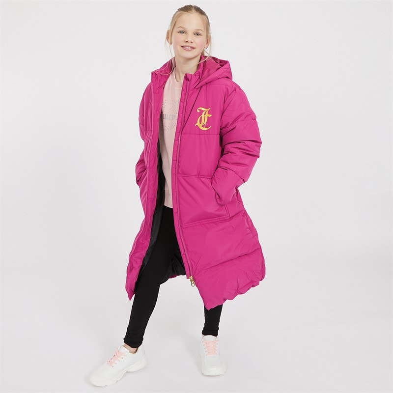Juicy Couture Piger Lang Linie Pufferjakke Festival Fuchsia - Billede 4