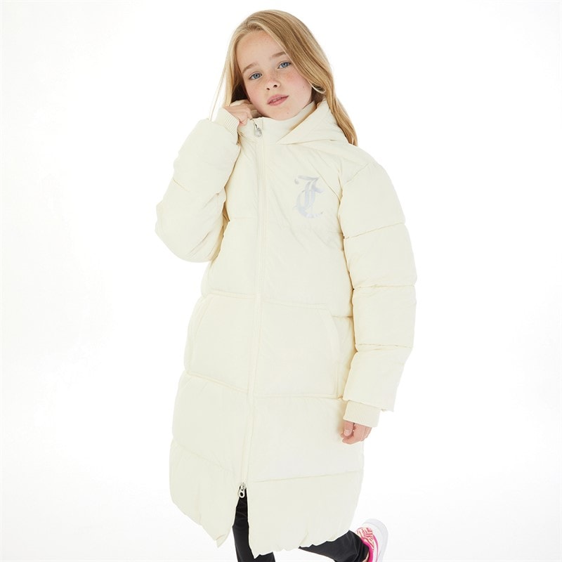 Juicy Couture Piger Lang Linie Puffer Jakke Vanilje Is