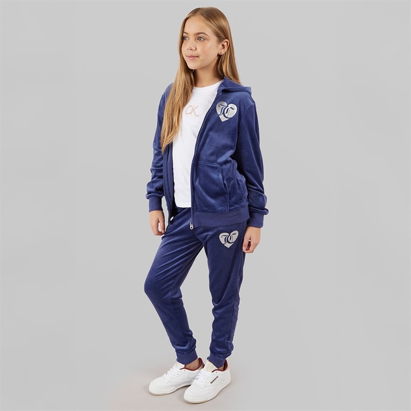 Juicy Couture Piger Velour Hjerte Logo Træningssæt Blå Print - Billede 3