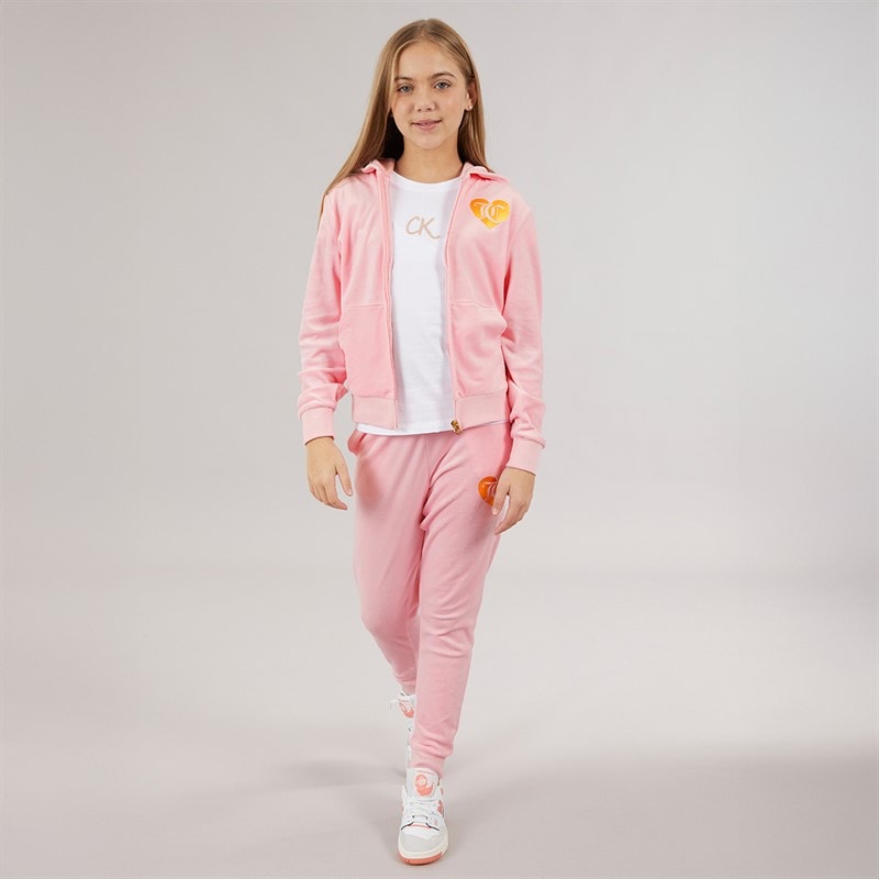 Juicy Couture Piger Velour Hjerte Logo Træningsdragt Mandelblomst - Billede 3