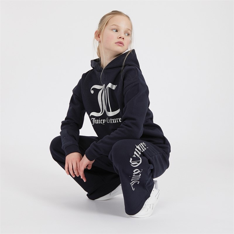Juicy Couture Piger Overhead Hoodie og Wide Leg Joggers Tracksuit Set Natsky - Billede 3