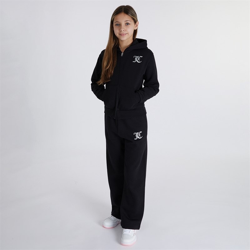 Juicy Couture Piger T-shirt med lynlås og brede ben Joggingbukser Tracksuit Sæt Sort - Billede 4
