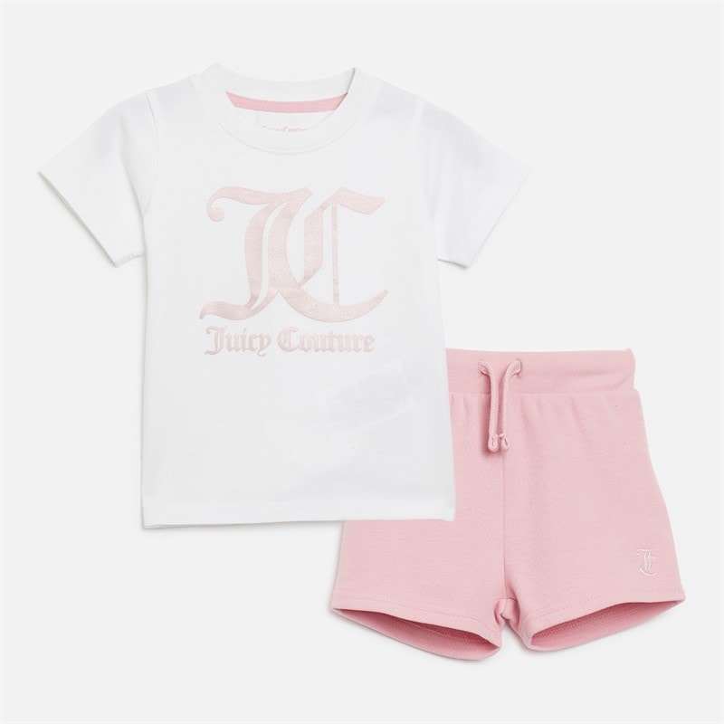 Juicy Couture Piger Tonal Shimmer Print T Shirt Og Shorts Sæt Pink Nectar