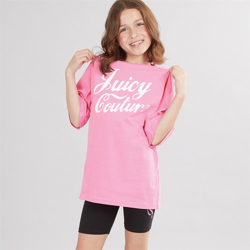 Juicy Couture Piger Script Boyfriend T Shirt Og Cykelshorts Sæt Sort - Billede 3