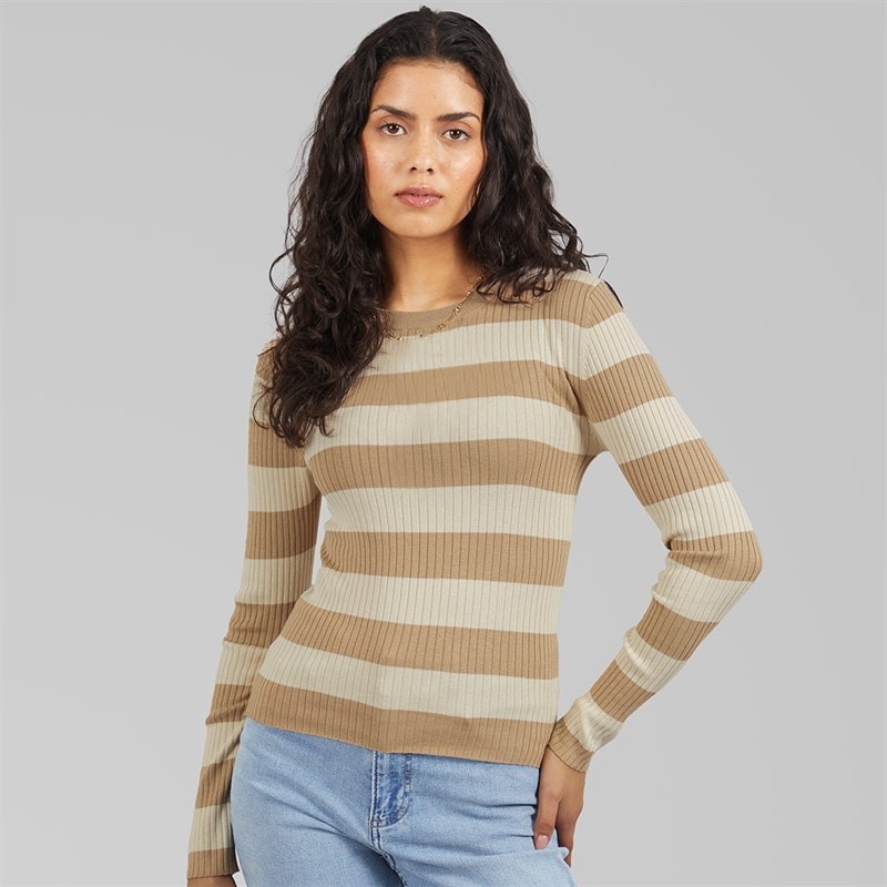 Jacqueline De Yong Dame blomme langærmet strik pullover Humus