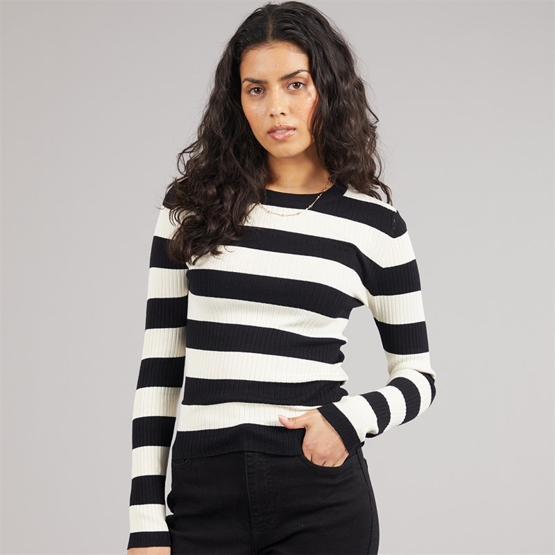 Jacqueline De Yong Dame blomme langærmet strik pullover Sort - Billede 1