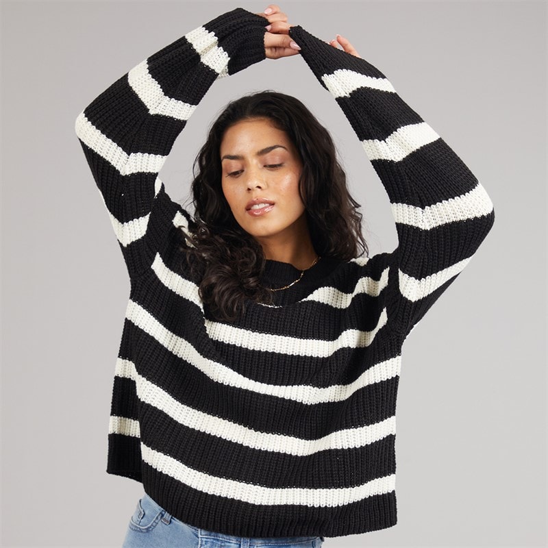 Jacqueline De Yong Dame Justy Stribet Sweater Sort