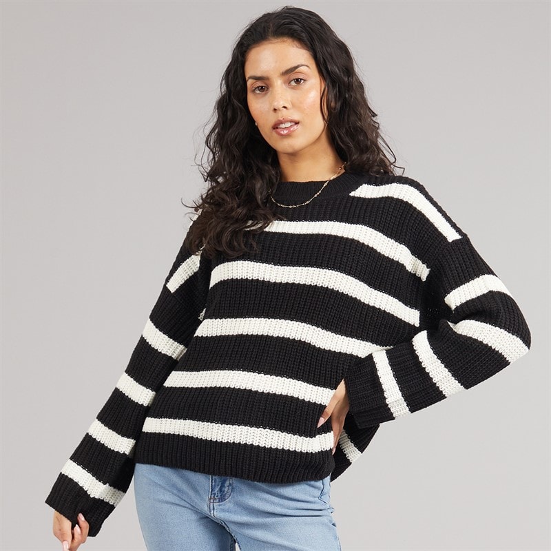 Jacqueline De Yong Dame Justy Stribet Sweater Sort - Billede 3