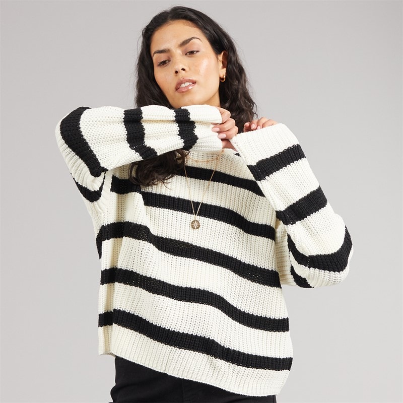 Jacqueline De Yong Dame Justy Stribet Sweater Eggnog