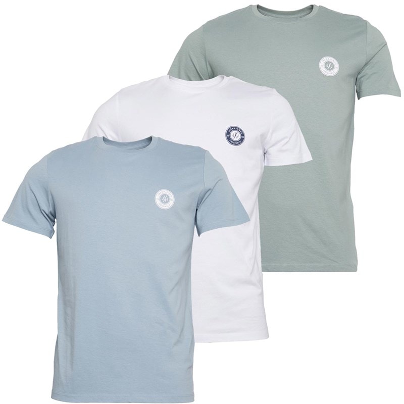 JACK & JONES Herre Nye Tom Rundhals T-Shirts 3-pak Hvid/Ashley Blå/Milieu Grøn