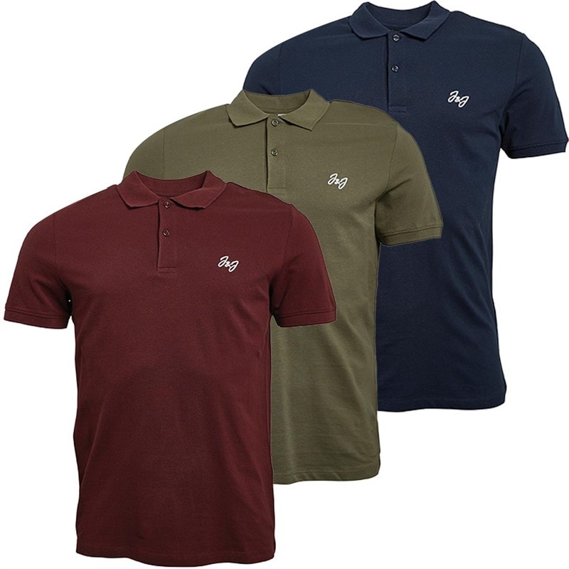 JACK & JONES Mænd Marley 3-pak Polo Blå Marine/Khaki/Burgunder