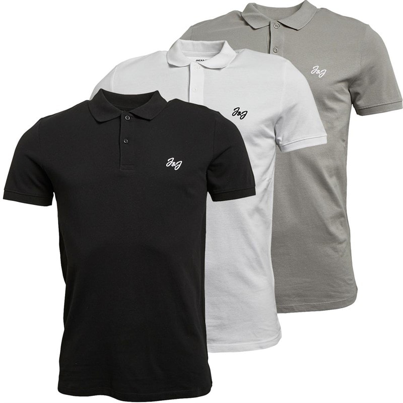 JACK & JONES Mænd Marley 3-pak Polos Hvid/Sort/Grå