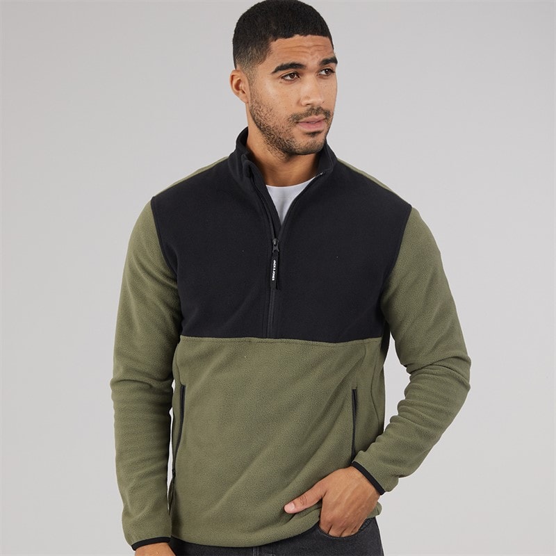 JACK & JONES Mænd Halv Zip Fleece Dusty Olive - Billede 1