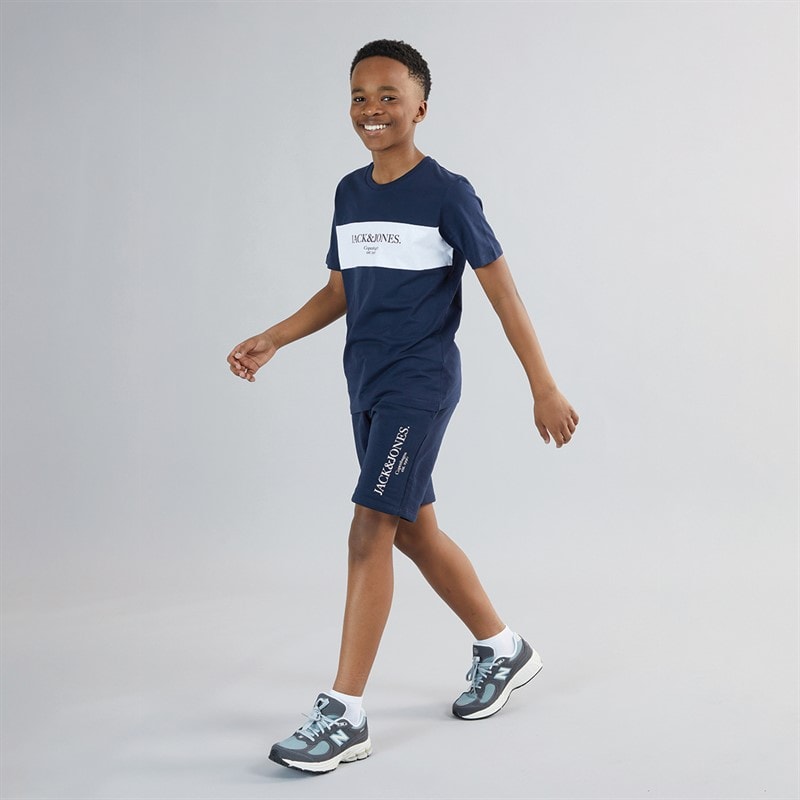 JACK & JONES Drenge Chester T-shirt Og Shorts Sæt Navy Blazer/Hvid - Billede 3